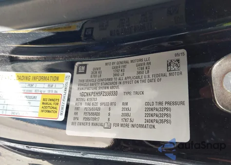 2015 Chevrolet Silverado 1500 Wt z USA, uszkodzony, nr VIN 1GCNKPEH5FZ338330